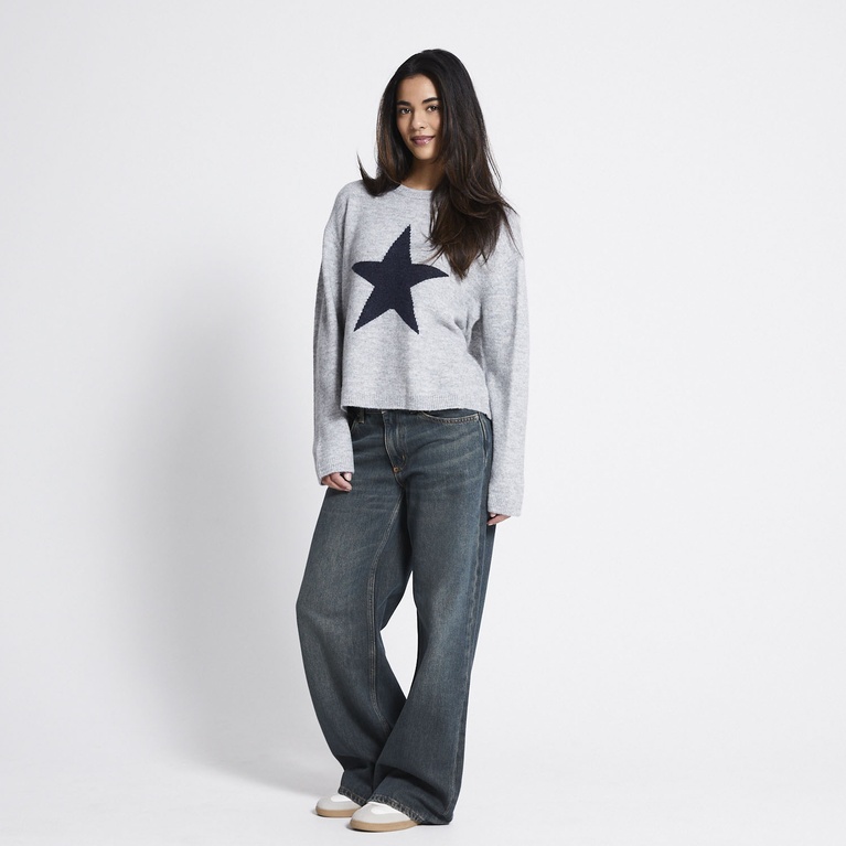 Crew-neck knit sweater "Aya" Grey Melange